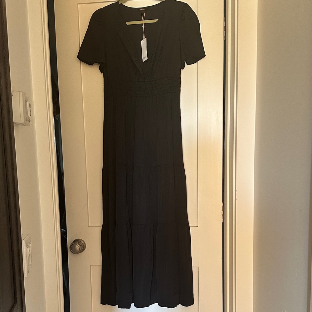Quince Black Short-Sleeve Maxi Dress